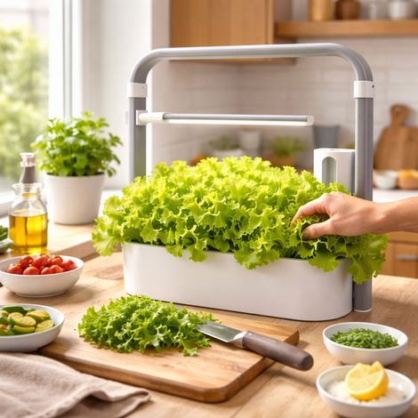 Indoor Hydroponic Herb Garden Kit with LED Grow Light - Adjustable Height Smart Planter for Salad Lettuce Microgreens Kitchen